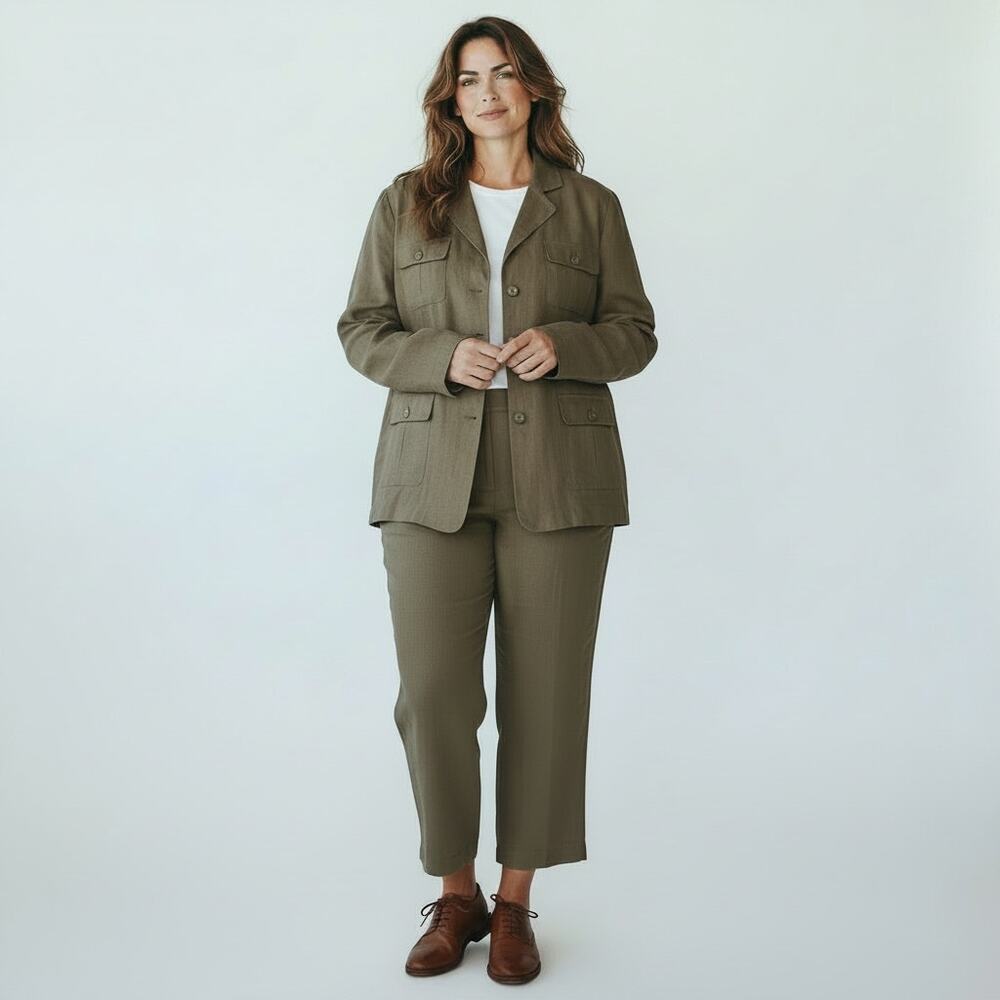 MERONA Women's 100% Linen Blazer & Pants 20/22 Office Professional Preppy